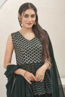 Bottle Green Georgette Readymade Lehenga Choli for Mehendi Function