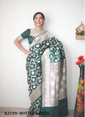 Bottle Green Ready to Wear Soft Lichi Silk Saree With Jacquard Zari Weaving