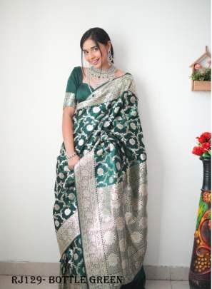 Bottle Green Ready to Wear Soft Lichi Silk Saree With Jacquard Zari Weaving