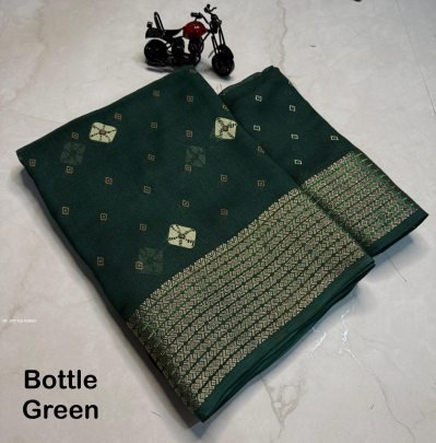 Bottle Green Saree With  Kalamkari Style Print  