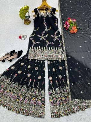 Boutique Collection Black Party Wear Georgette Sharara Suits
