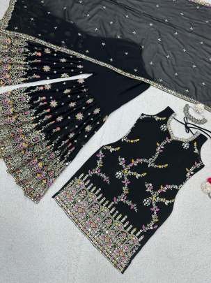 Boutique Collection Black Party Wear Georgette Sharara Suits