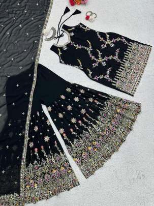 Boutique Collection Black Party Wear Georgette Sharara Suits