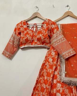 Boutique Collection Jacquard Orange Sequence Work Lehenga Choli