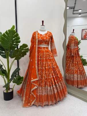 Boutique Collection Jacquard Orange Sequence Work Lehenga Choli