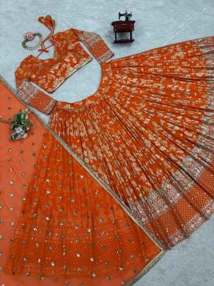 Boutique Collection Jacquard Orange Sequence Work Lehenga Choli