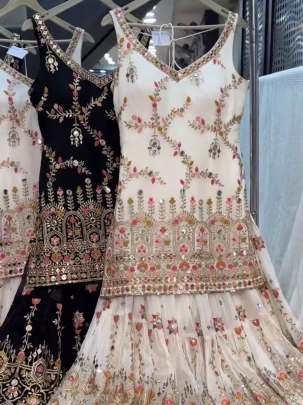 Boutique Collection White Party Wear Georgette Sharara Suits