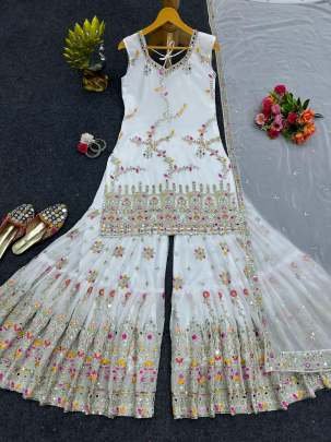 Boutique Collection White Party Wear Georgette Sharara Suits