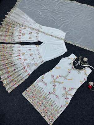 Boutique Collection White Party Wear Georgette Sharara Suits
