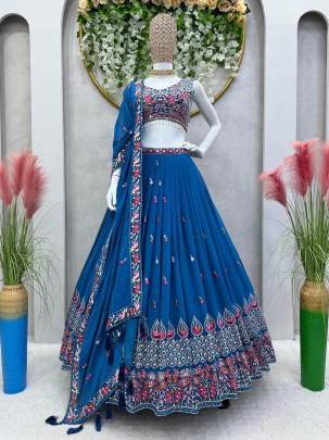 Boutique Style Georgette Rama Blue Lehenga Choli