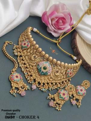 Brass Mix Lotuses Desingn Choker Set 