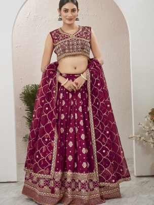 Bridal Wear Maroon Dola Silk Embroidered  StitchedLehenga Choli