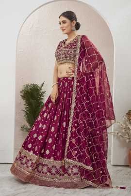 Bridal Wear Maroon Dola Silk Embroidered  StitchedLehenga Choli