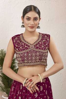 Bridal Wear Maroon Dola Silk Embroidered  StitchedLehenga Choli