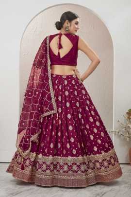 Bridal Wear Maroon Dola Silk Embroidered  StitchedLehenga Choli