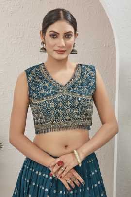 Bridal Wear Petro Blue Rama Dola Silk Embroidered  Stitched Lehenga Choli