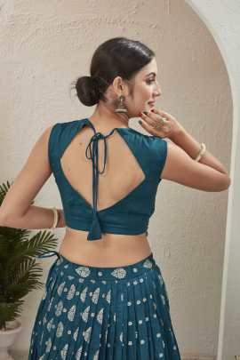 Bridal Wear Petro Blue Rama Dola Silk Embroidered  Stitched Lehenga Choli