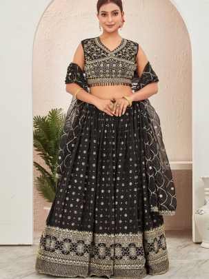 Bride DJ Special Black Dola Silk Embroidered Lehenga Choli