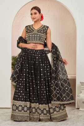 Bride DJ Special Black Dola Silk Embroidered Lehenga Choli