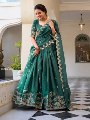 Bridel Mehndi Wear Teal Green Colour Lehenga Choli