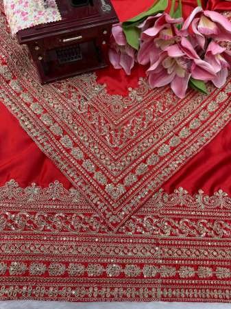 Bridel Wear Red Colour Sequence Work Saree