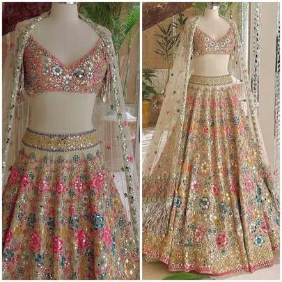 Bridesmaids Multi color Floral Pattern butterfly Net Lehenga Choli