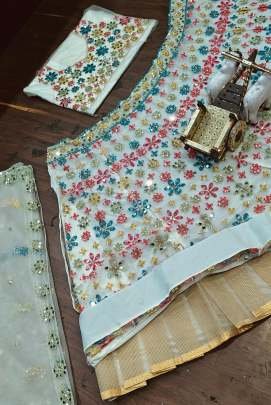 Bridesmaids Multi color Floral Pattern butterfly Net Lehenga Choli