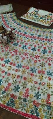 Bridesmaids Multi color Floral Pattern butterfly Net Lehenga Choli