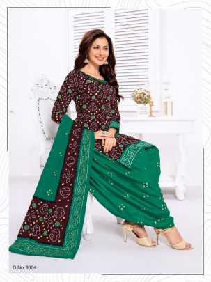 Brown And Bottle Green Pure Cotton Readymade Printed Patiala Suits