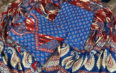 Brown Angarkha Style Printed Cotton Anarkali Kurti Set