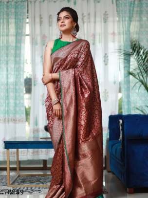 Brown Banarasi Soft Silk Weaving Saree