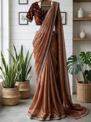 Brown Classic Festive Wear Saree with Elegant Border