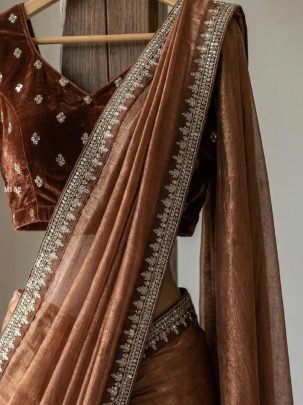 Brown Classic Festive Wear Saree with Elegant Border