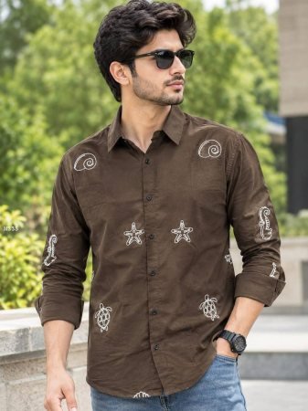 Brown Cotton Full Sleeve Mens Shirt