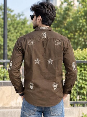 Brown Cotton Full Sleeve Mens Shirt