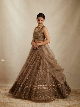 Brown Designer Sequin Work Lehenga Set