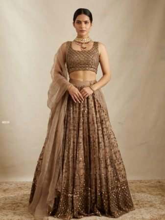 Brown Designer Sequin Work Lehenga Set