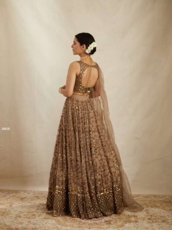 Brown Designer Sequin Work Lehenga Set