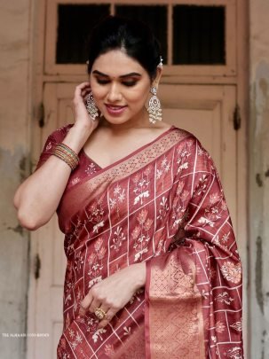 Brown Digital Printed Rich Pallu Pure Silk Saree With Dual Tone Tassels