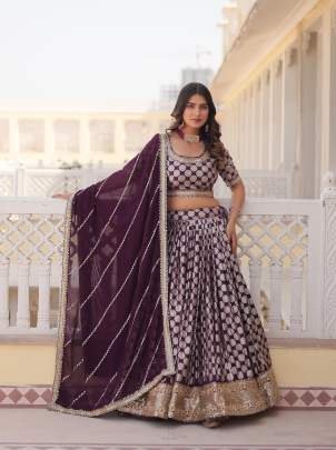 Brown High Grade Pure Viscose Jacquard Lehenga Choli