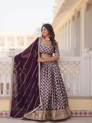 Brown High Grade Pure Viscose Jacquard Lehenga Choli