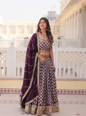 Brown High Grade Pure Viscose Jacquard Lehenga Choli
