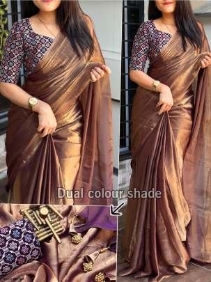 Brown New Collection Party Wear Pure Liquid Satin Saree