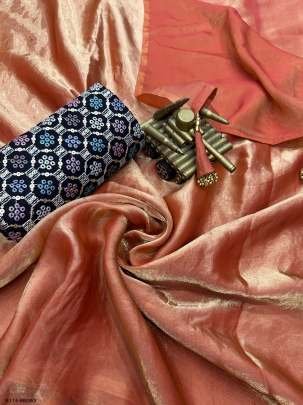 Brown New Collection Party Wear Pure Liquid Satin Saree