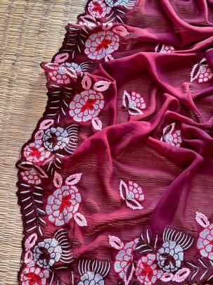 Brown Party Wear Anniee Embroidery Work Georgette Saree