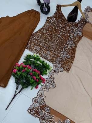 Brown Party Wear Three Piece Star Georgette Suits