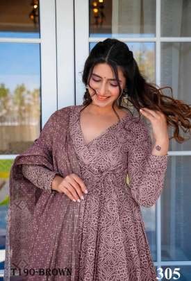 Brown Pure Muslin With Kurti Pant Dupatta Set For Womens