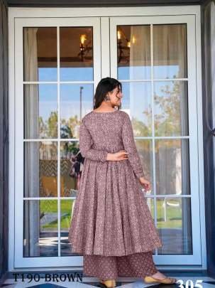 Brown Pure Muslin With Kurti Pant Dupatta Set For Womens
