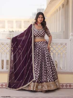 Brown Sequence Embroidered Lehenga Choli With 3 5 Meter Flair