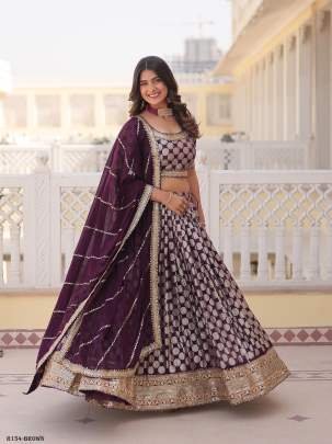 Brown Sequence Embroidered Lehenga Choli With 3 5 Meter Flair